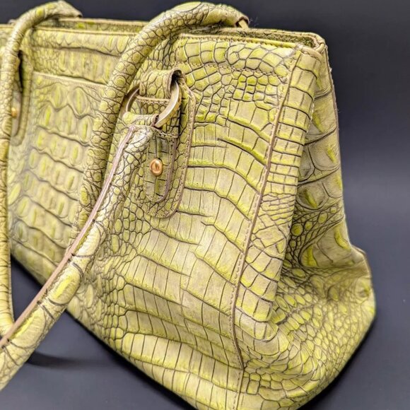 BRAHMIN ALDEN Avocado Green Gold Croc Embossed Leather Shoulder Purse Tote Bag - Picture 5 of 8